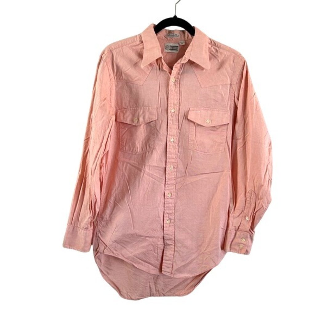 Stetson Saddle Tail Vtg Western Button Down Collared Shirt Peach Orange Men Read
